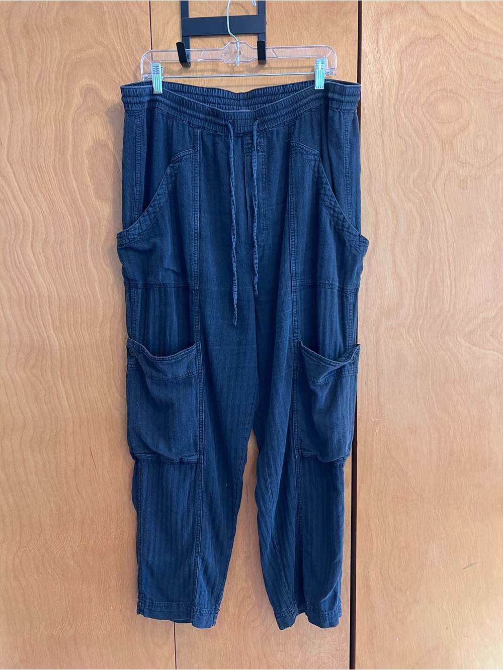 Free People Cotton Linen Blend Black Cargo Pants - XL